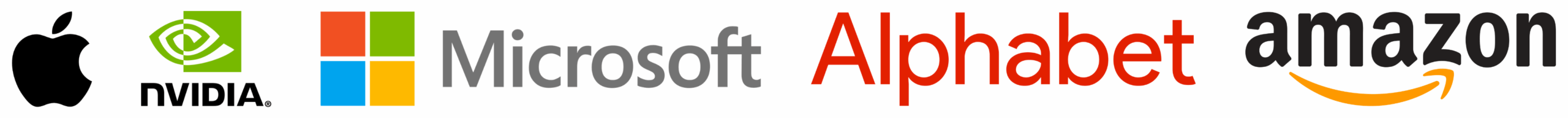 Logotipos de Apple, Nvidia, Microsoft, Alphabet y Amazon, representando a las principales empresas tecnológicas del mundo.