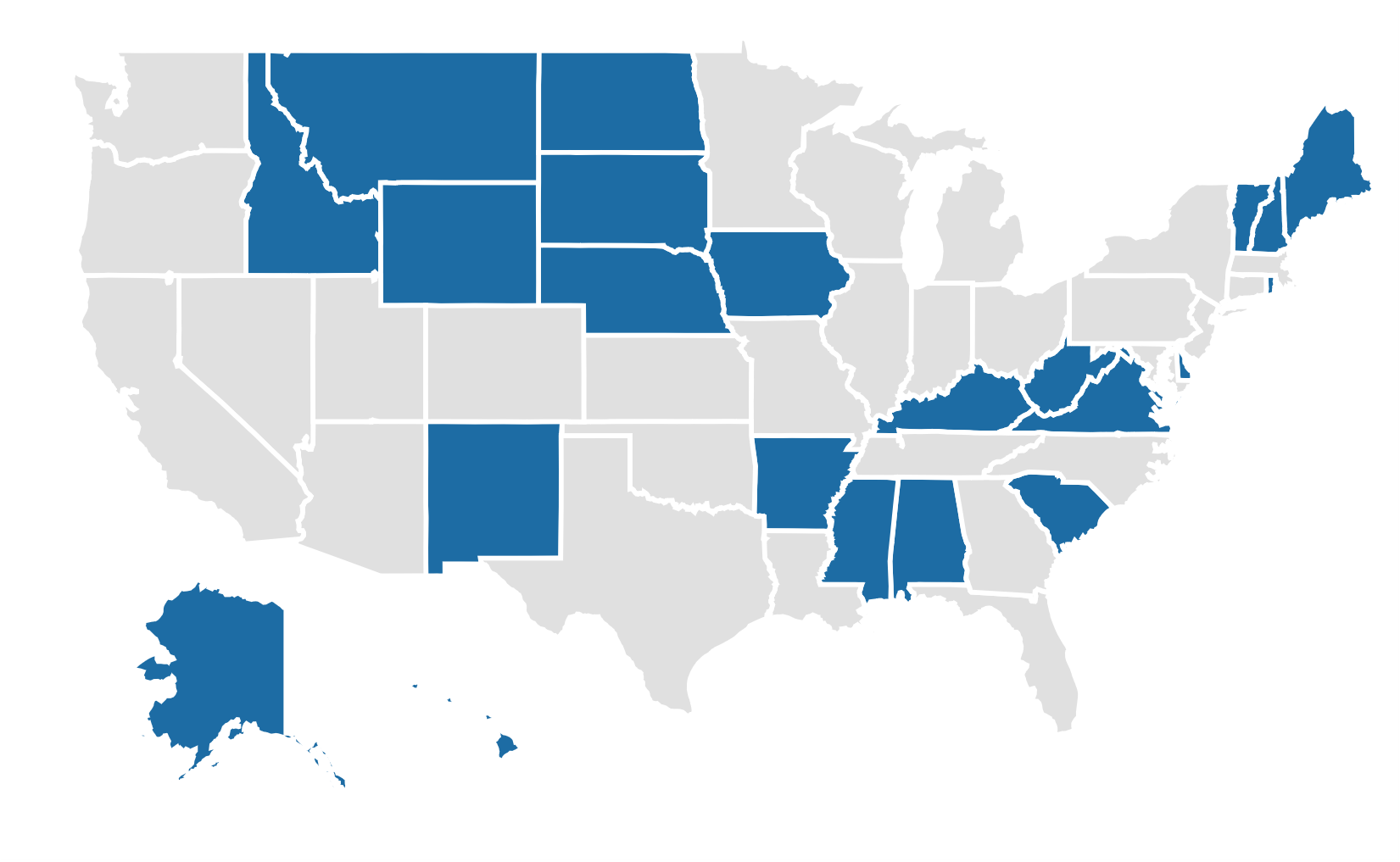 A United States map highlighting the states that do not have a major professional sports team in 2025.